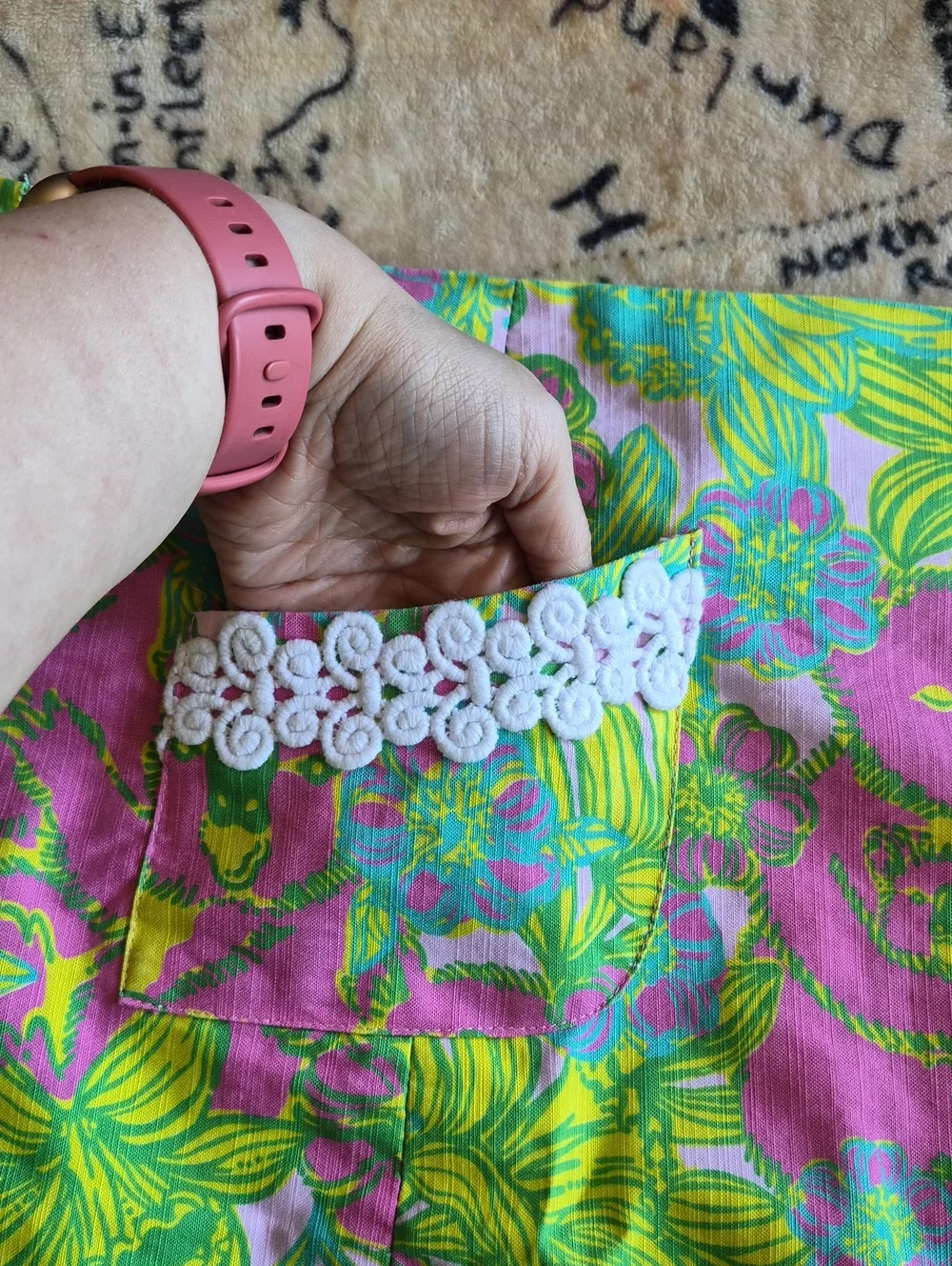 Lilly Pulitzer Originals Koala Print Skirt Size 12 Pink Green Lace Trim